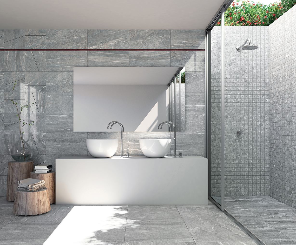 Dolomit Silver peut même être posé dans la douche La salle de bain est un endroit sensible, mais le grès cérame s'y adapte parfaitement