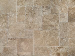 L'opus romain met en valeur le jeu de couleurs du travertin Le carrelage en travertin Classic Country en format opus romain vu de haut